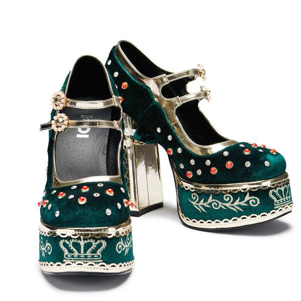 Koi Footwear Boleyn’s Revenge Bejewelled Velvet Heels - Green