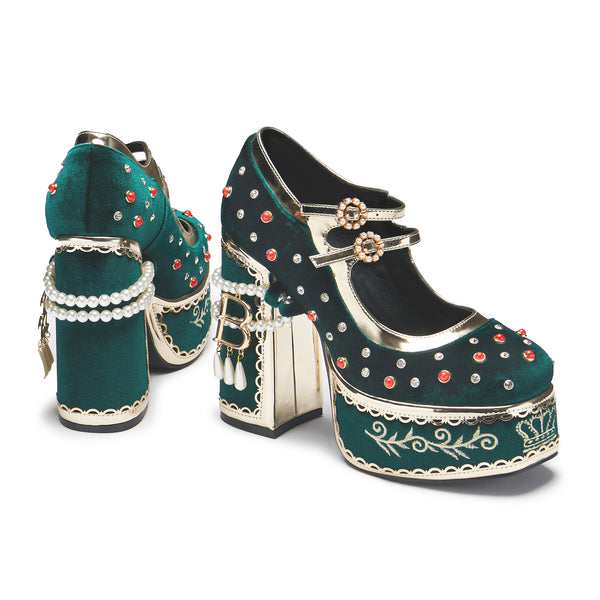 Koi Footwear Boleyn’s Revenge Bejewelled Velvet Heels - Green
