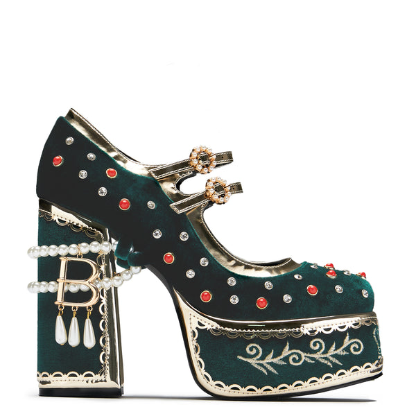 koi footwear Boleyn’s Revenge Bejewelled Velvet Heels - Green