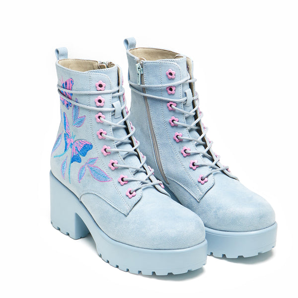 Koi Footwear Butterfly Dune Suede Platform Military Boots - Blue
