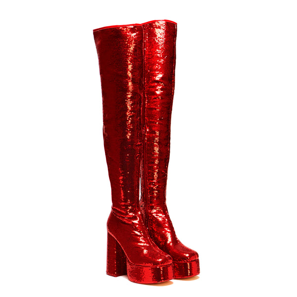 Koi Footwear Creature Of The Night Sequin Long Boots - Red