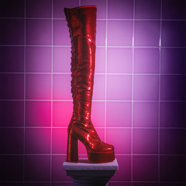 Koi Footwear Creature Of The Night Sequin Long Boots - Red