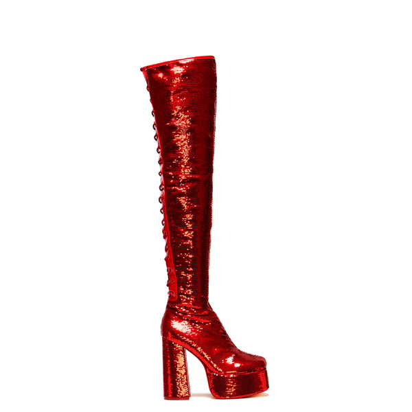 koi footwear Creature of the Night Sequin Long Boots - Red