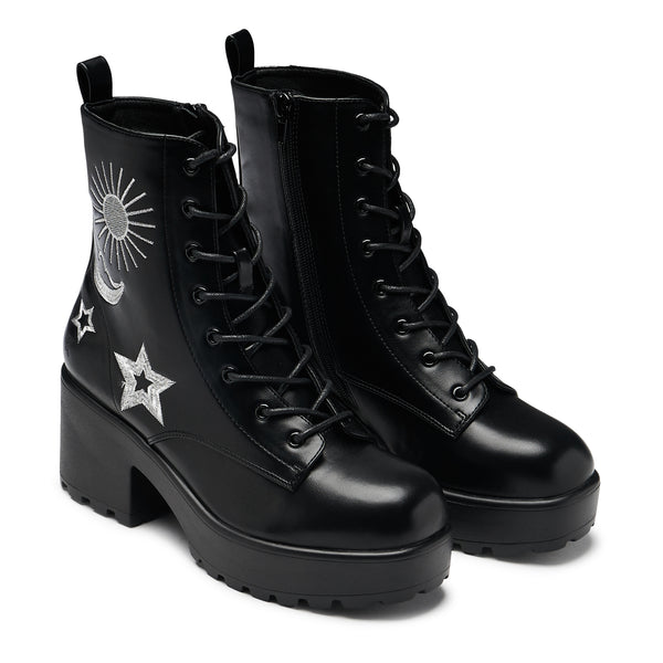 Koi Footwear Astro Silver Star & Moon Chunky Boots