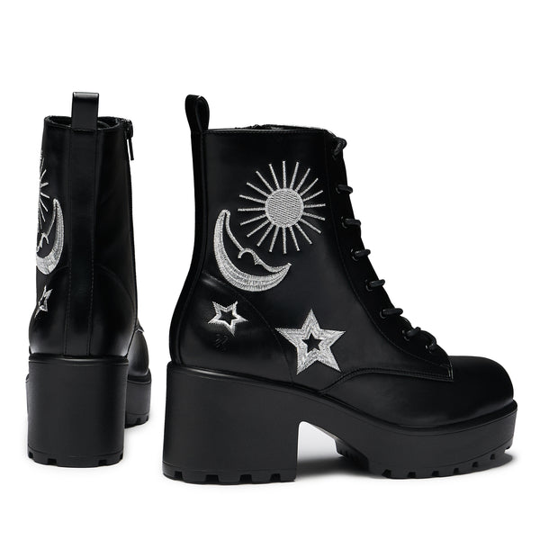 Koi Footwear Astro Silver Star & Moon Chunky Boots