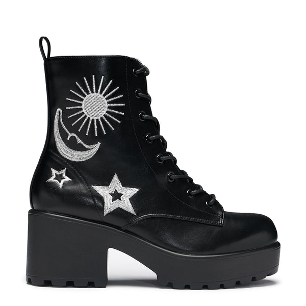 koi footwear Astro Silver Star & Moon Chunky Boots
