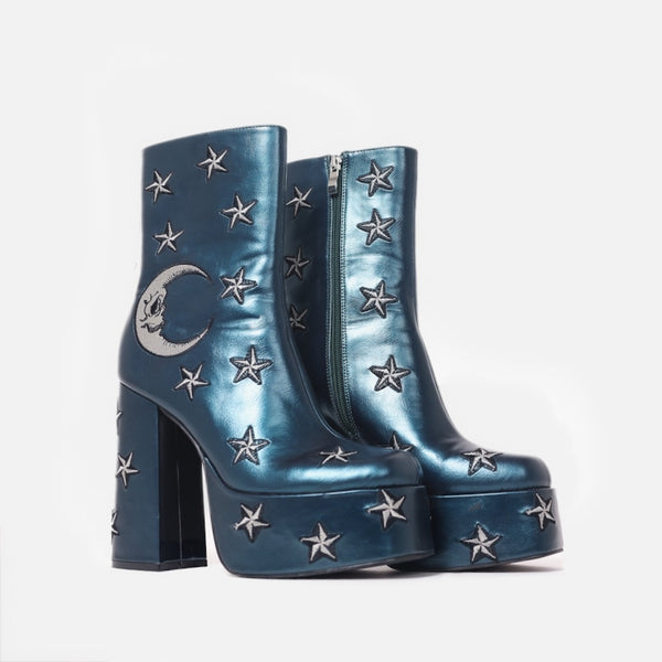 Koi Footwear Dreams Of Mooncraft Teal Heeled Boots