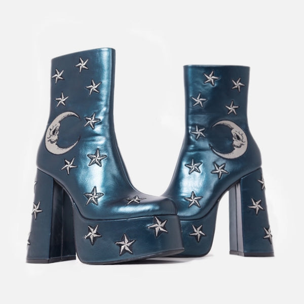 Koi Footwear Dreams Of Mooncraft Teal Heeled Boots