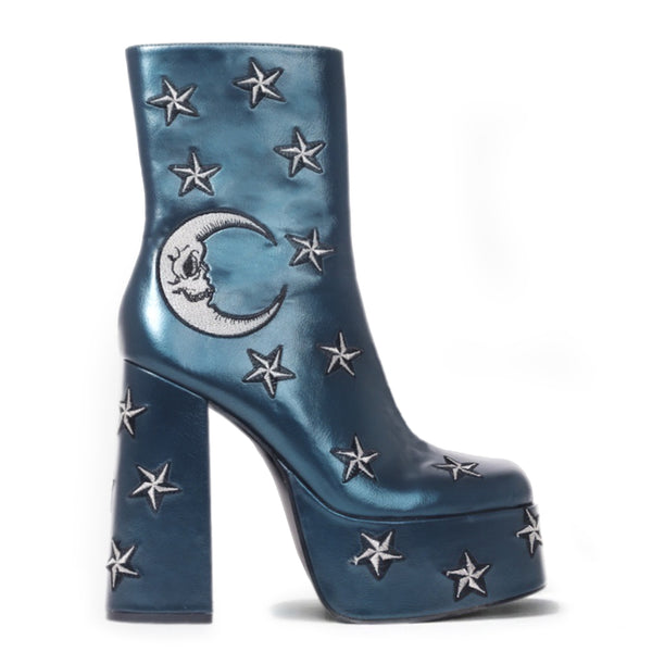 koi footwear Dreams of Mooncraft Teal Heeled Boots