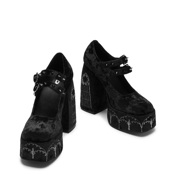 Koi Footwear Lady Menace Grunge Crushed Velvet Heels - Black