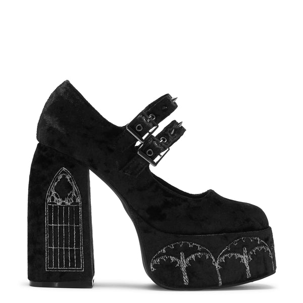 koi footwear Lady Menace Grunge Crushed Velvet Heels - Black