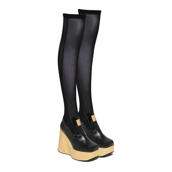 Koi Footwear Megurine Luka Platform Fishnet Boots - Black