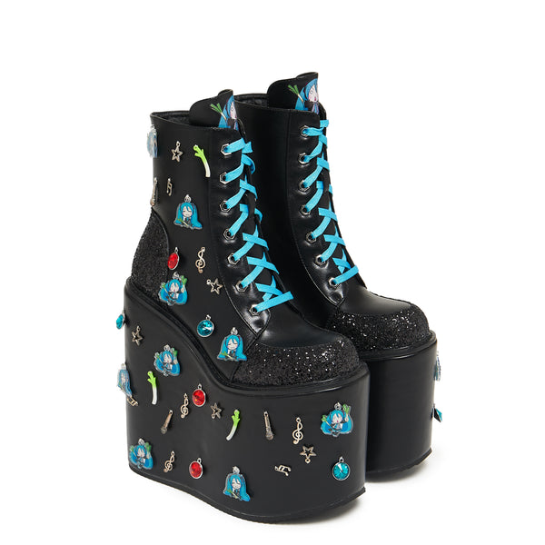 Koi Footwear Musical Leek Miku Mega Platform Charm Boots