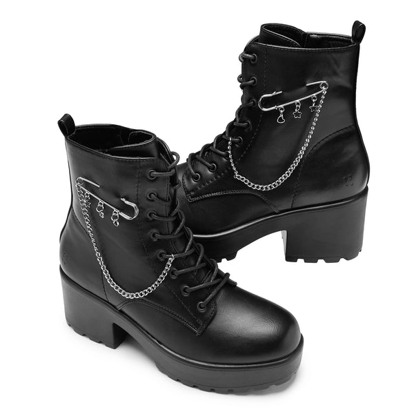 Koi Footwear Salvius Safety Pin Military Lace Up Boots - Black