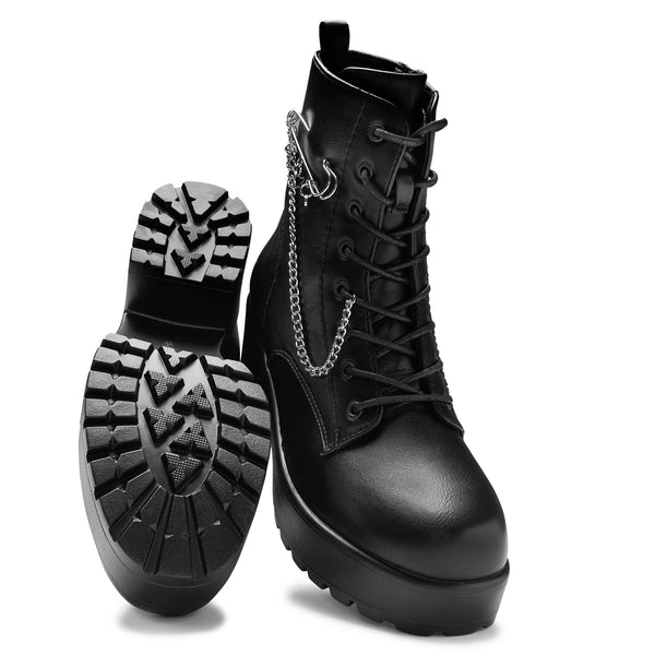 Koi Footwear Salvius Safety Pin Military Lace Up Boots - Black