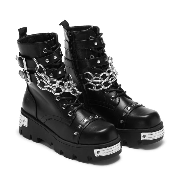 Koi Footwear Shackled Shadows Heavy Duty Chain Biker Boots - Black
