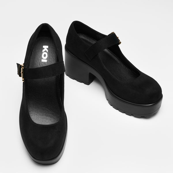 Koi Footwear TIRA Black Mary Jane Shoes 'Suede Edition'