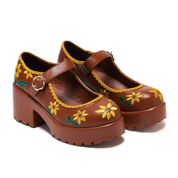 Koi Footwear Tira Brown Mary Janes ‘Sunflower Edition'