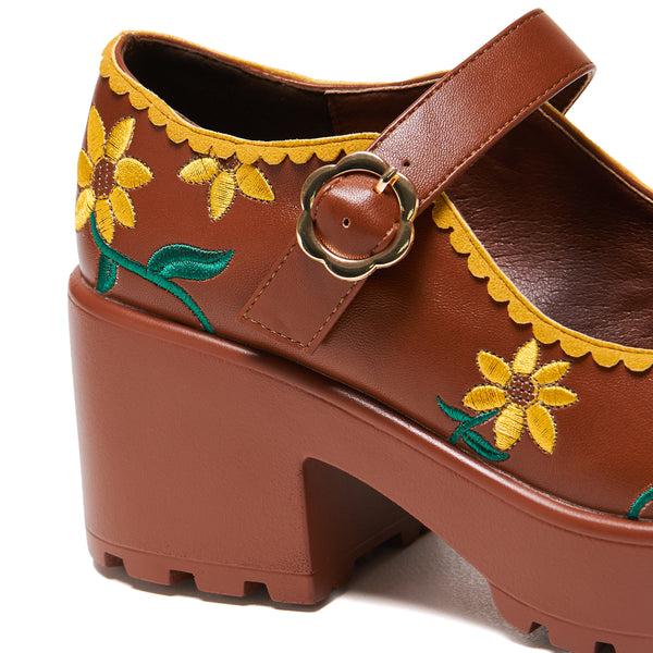 Koi Footwear Tira Brown Mary Janes ‘Sunflower Edition'