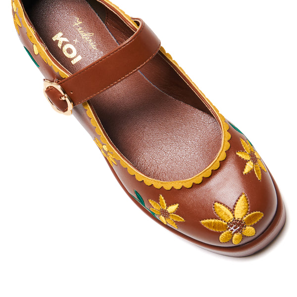 Koi Footwear Tira Brown Mary Janes ‘Sunflower Edition'