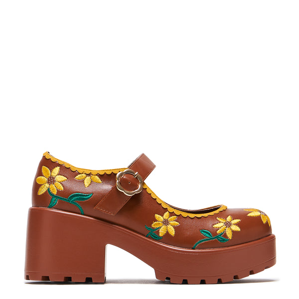 koi footwear Tira Brown Mary Janes ‘Sunflower Edition'