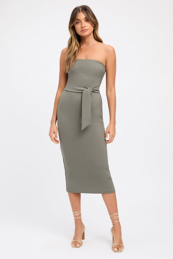 kookai Ada Midi Dress Khaki