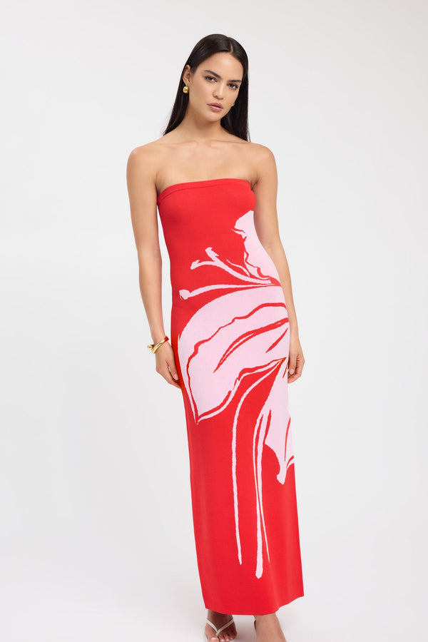 Kookai Aloha Strapless Dress Red/Pink