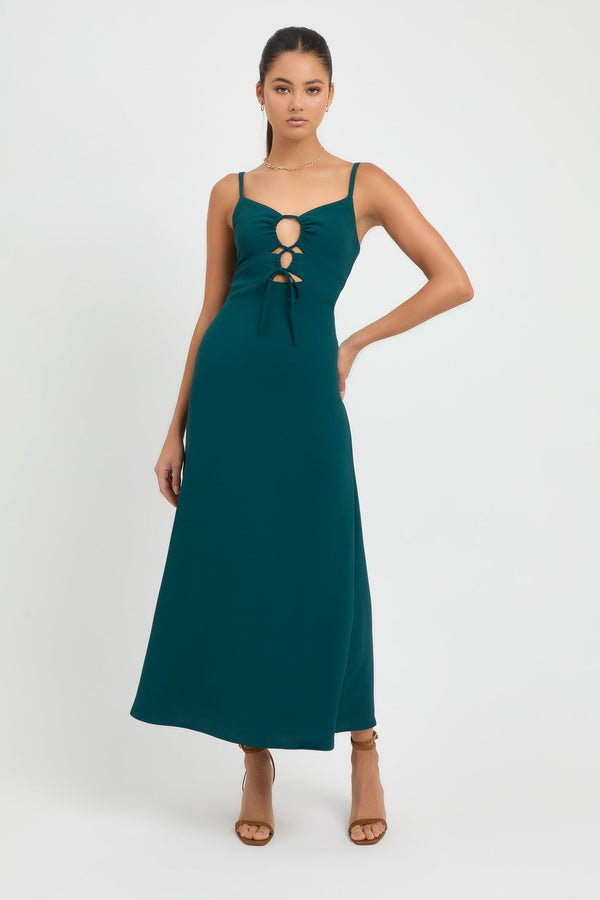 Kookai Alpha Tie Front Dress Deep Green
