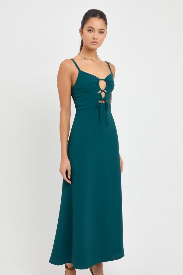 kookai Alpha Tie Front Dress Deep Green