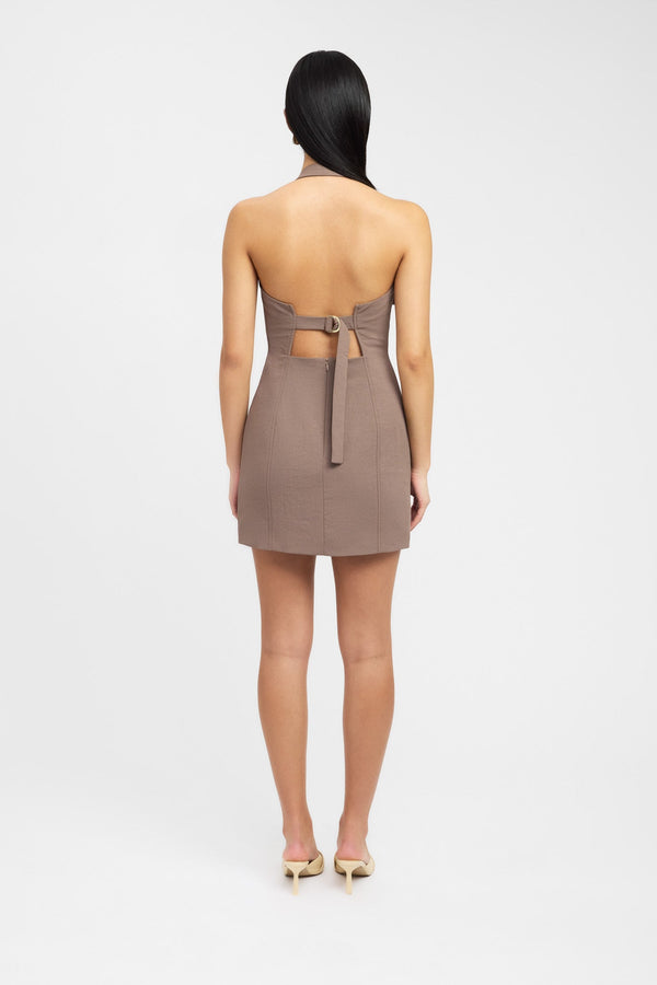 Kookai Ariel Buckle Halter Dress Nestle