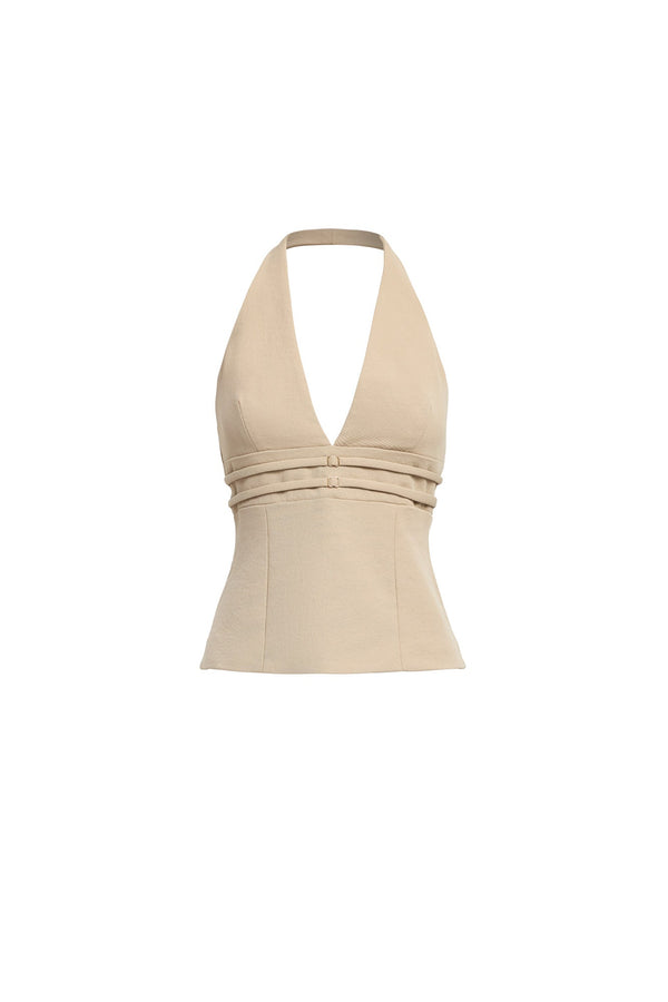 Kookai Ariel Double Belt Top Biscotti