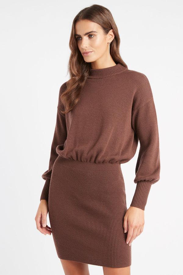 kookai Autumn Skivvy Dress Mocha