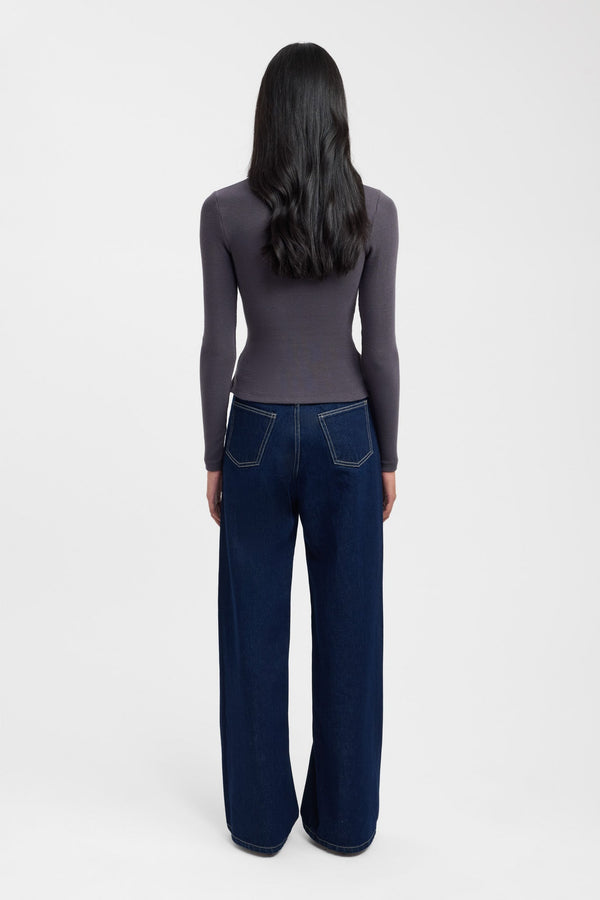 Kookai Bec Button Long Sleeve Top Charcoal