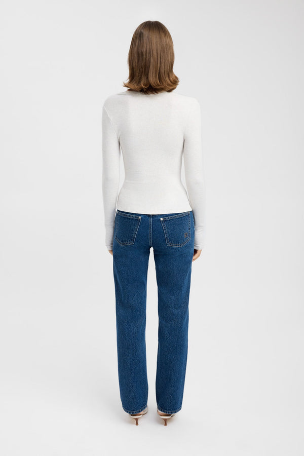 Kookai Bec Button Long Sleeve Top Snow Marle