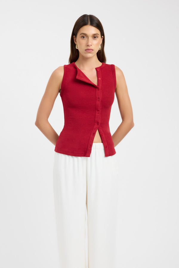 Kookai Bec Button Tank Cranberry Marle