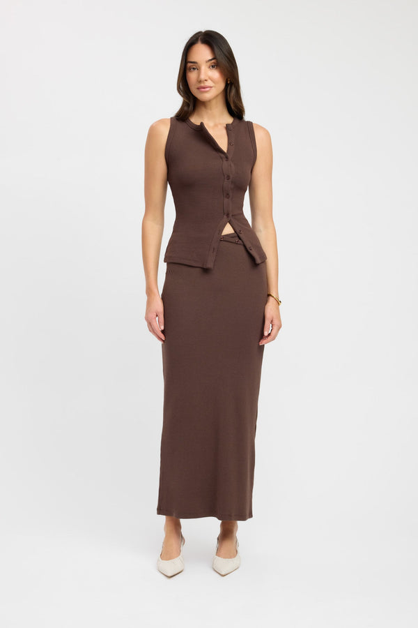 kookai Bec Button Tank Dark Chocolate