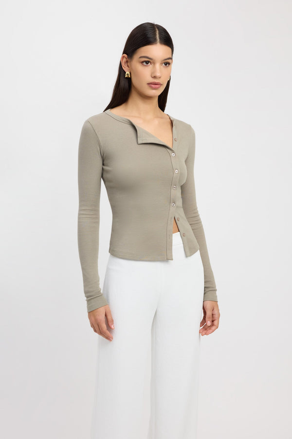 Kookai Bec Button Top Vintage Khaki