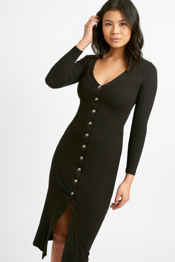 Kookai Beccy Button Long Sleeve Dress Black