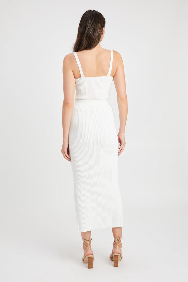 Kookai Bianca Rib Midi Skirt White