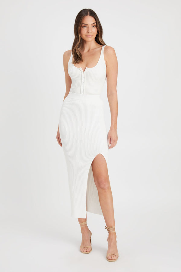 kookai Bianca Rib Midi Skirt White