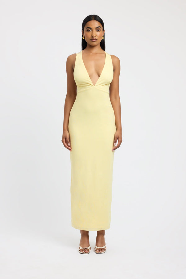 kookai Bolt Open Back Dress Lemon Meringue