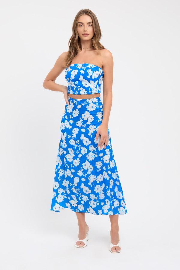 kookai Bonita Long Line Skirt Diva Blue/White