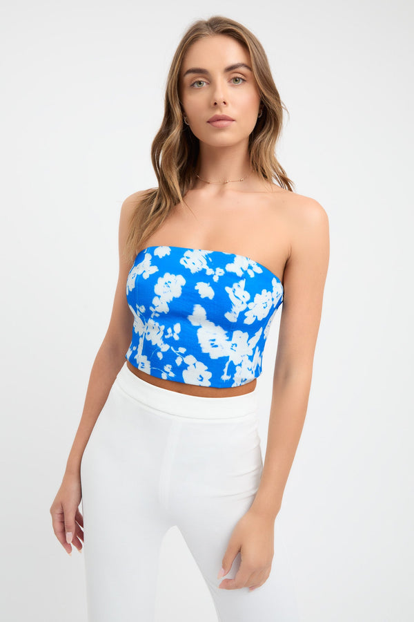 kookai Bonita Strapless Top Diva Blue/White