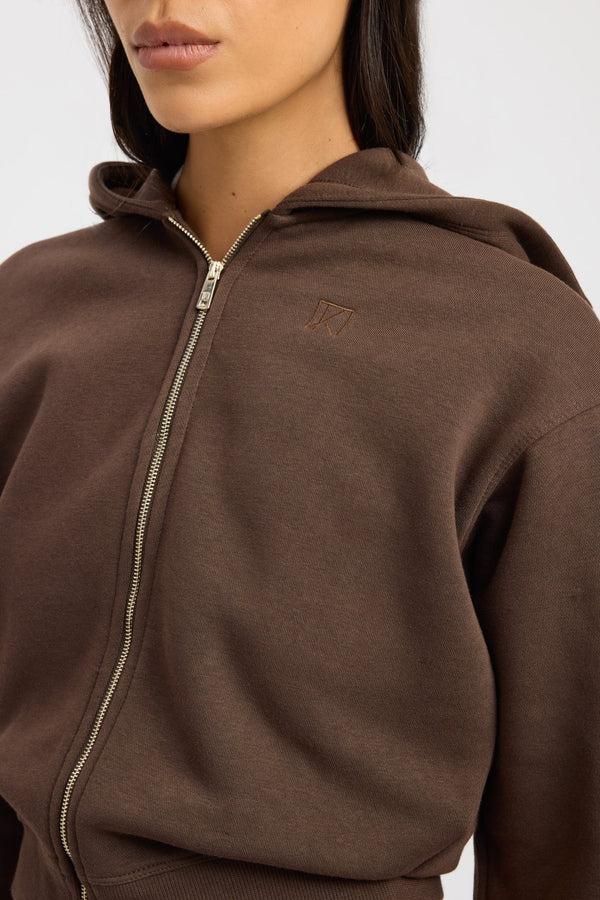 Kookai Brushed Otis Zip Up Chocolate