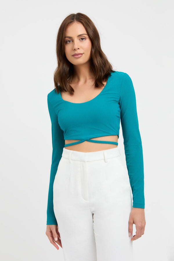 kookai Camila Cross Crop Teal Blue