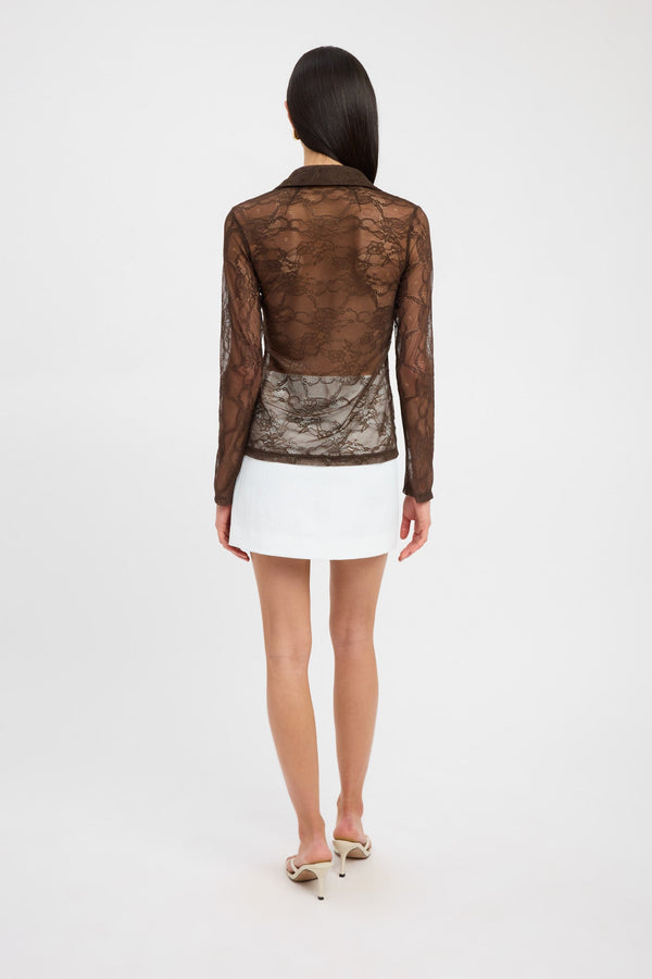 Kookai Camilla Lace Shirt Chocolate Chip