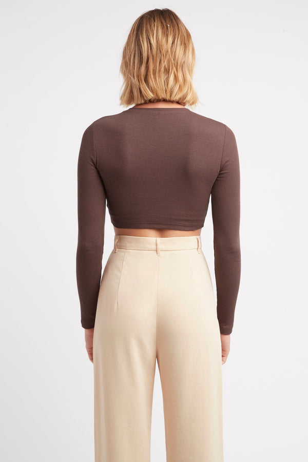 Kookai Casey Long Sleeve Crop Brunette