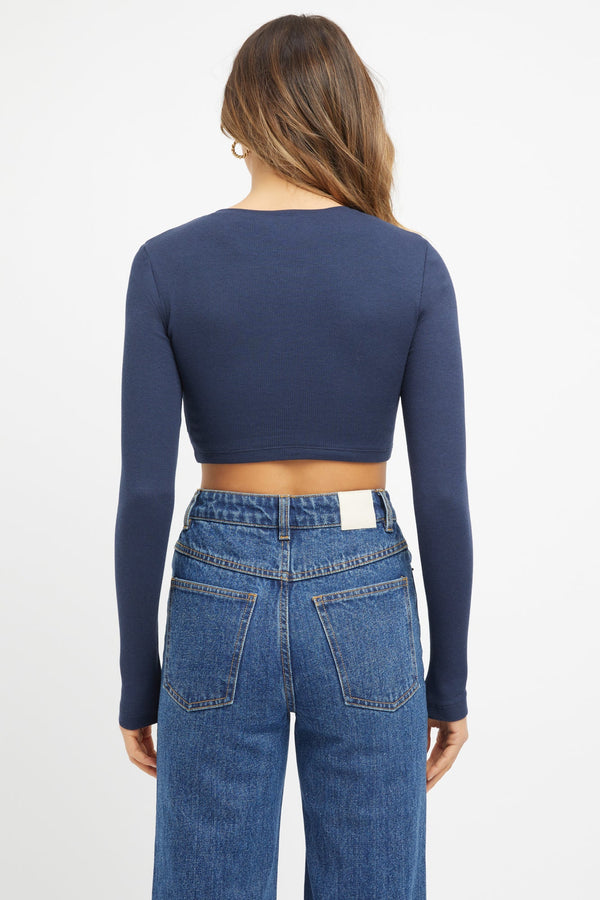 Kookai Casey Long Sleeve Crop Navy