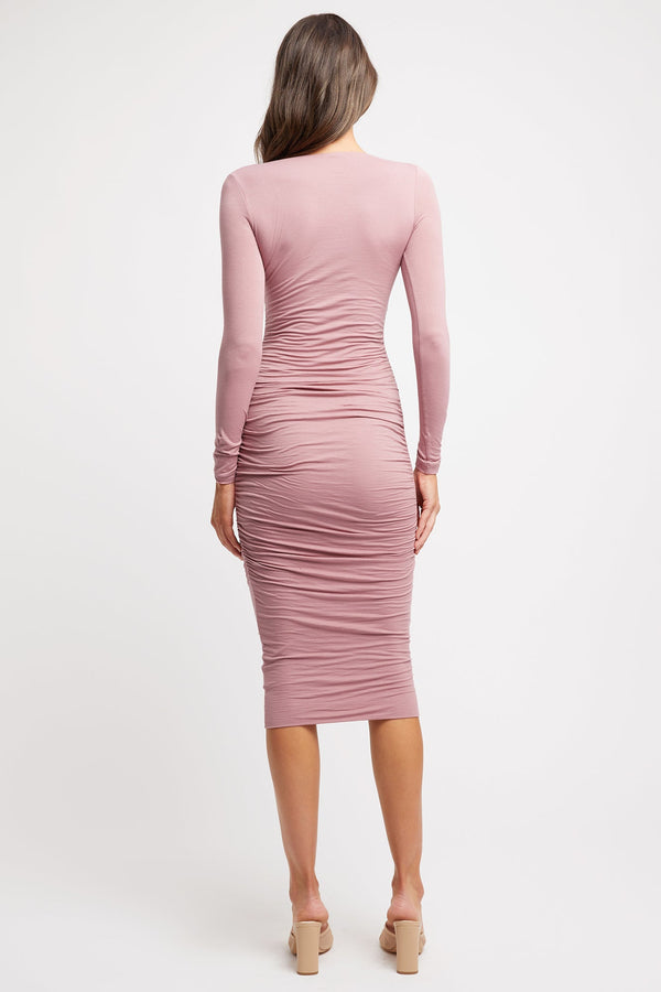 Kookai Celia Long Sleeve Midi Dress Dark Mauve