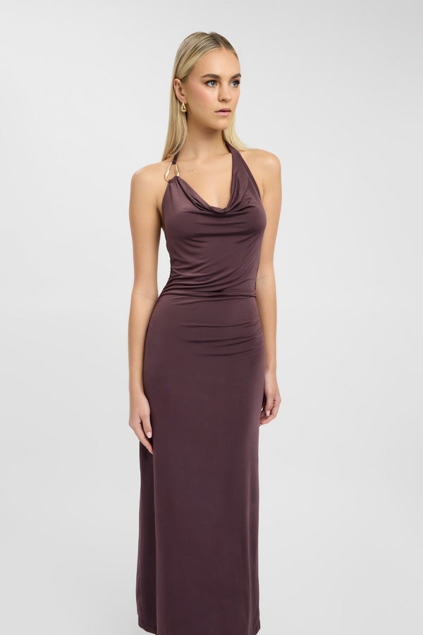 Kookai Char Cowl Dress Dark Mahogany
